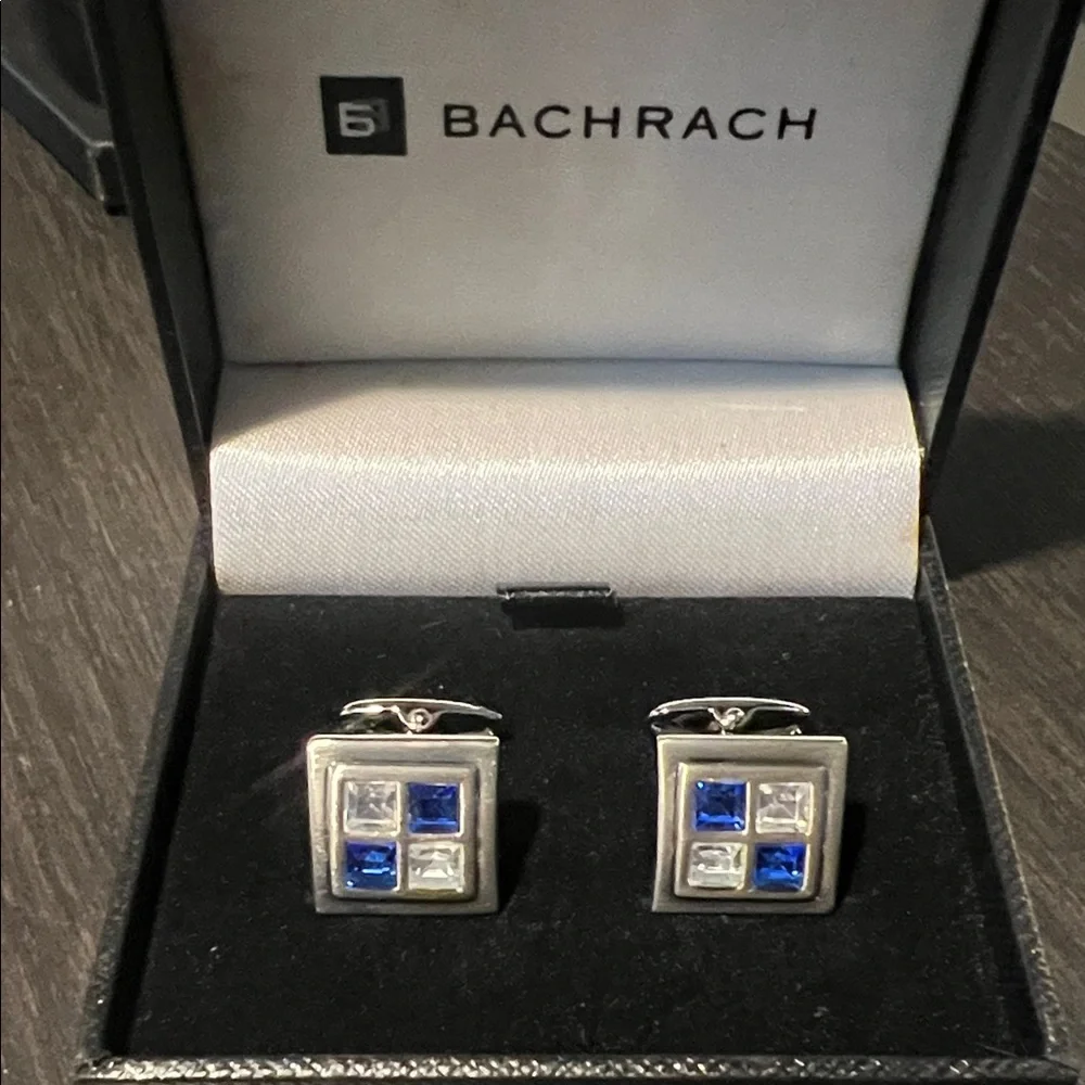 Bachrach Silver Cufflinks with Blue and CZ Accents